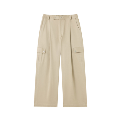 WHIMNOTION 25AW缎面多口袋打褶工装裤宽松直筒简约高级感休闲裤