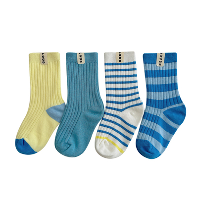 儿童袜子秋冬男童韩版ins条纹双针定染潮袜中大童运动个性中筒袜