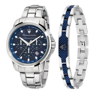 玛莎拉蒂男士手表运动时尚计时防水皮表带石英表腕表礼盒新年礼物