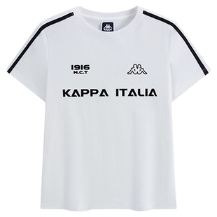 Kappa卡帕复古运动风短袖新款T恤女白色字母印花亲肤透气吸湿上衣