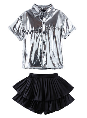 六一筑梦AI舞蹈服我和AI有个约定少儿科技演出服儿童爵士舞服银色