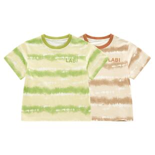 拉比儿童扎染风圆领衣短袖T恤宽松轻薄男女童夏季新款休闲上衣