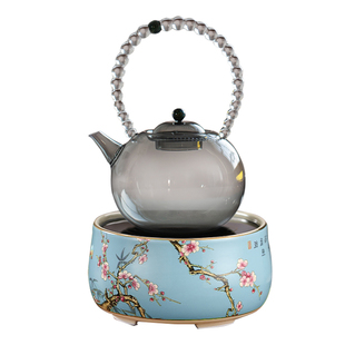 莺歌烧电陶炉煮茶家用电茶炉小型粉彩梅竹系列围炉煮茶壶蒸茶套装
