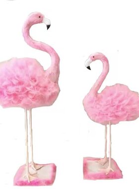 火烈鸟橱窗家居招财摆件真羽毛