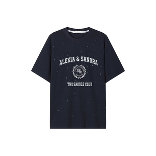 Alexia Sandra烫钻马术字母印花薄款短袖T恤2026夏季新款设计感女