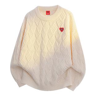 查尔斯桃心 纯色老钱风毛衣男圆领秋冬季新款潮牌百搭情侣针织衫