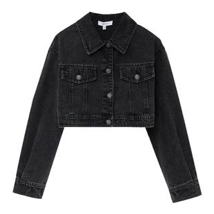 LULUALWAYS/我爱露露 新款休闲黑色牛仔外套短款长袖高腰通勤夹克