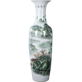 景德镇陶瓷器落地大花瓶手绘粉彩山水开业瓷瓶中式客厅装饰品摆件