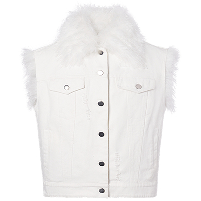 LACRAWFISH可拆卸皮草牛仔马甲