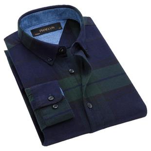 春秋季新款花格子衬衫男长袖纯棉磨毛厚款法兰绒全棉格子衬衣