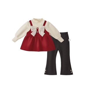 [抗菌远红外]女童衣服女宝宝冬季洋气套装红色加绒两件套儿童春装