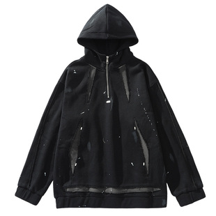 GENANX闪电潮牌半拉链连帽卫衣男2026春季新款加绒情侣帽衫上衣潮