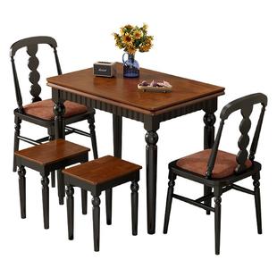 中古风法式复古小户型实木折叠餐桌椅组合家用实木饭桌简约省空间
