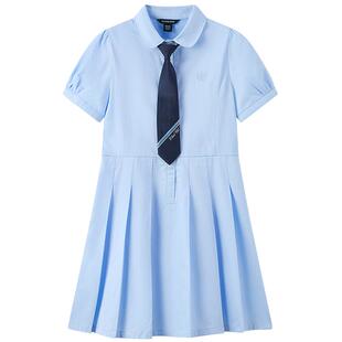 【100%棉】eland kids衣恋童装女童连衣裙夏季学院风演出服衬衫裙