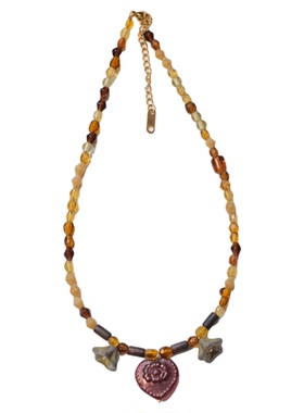 《丘比特之心》原创秋冬多巴胺彩色琉璃串珠民族风爱心项链锁骨链