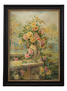 玫瑰花瓶法式中古风纯手绘油画静物装饰画客厅餐厅艺术挂画玄关画