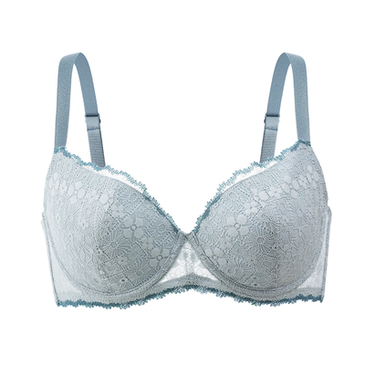 【小花漾】遐1mm超薄全罩杯蕾丝内衣女大码防下垂大胸显小文胸罩