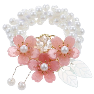 新中式头饰女童花朵头绳2025新款高端儿童古风珍珠丸子头发圈发绳