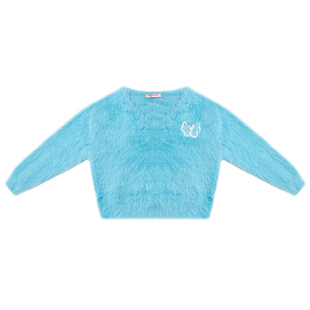 ziziFei秋冬美式复古高级感毛毛宽松软糯蓝绿色慵懒套头V领毛衣女