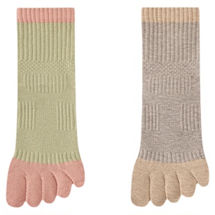 五指袜子女士春秋季中筒加厚保暖不臃肿细腻抗菌防臭分脚趾长袜