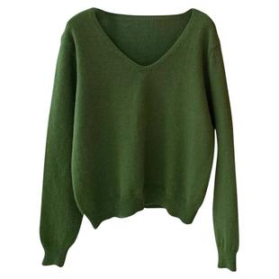 休闲风气质简约v领浣熊毛衣女2025秋季新款百搭显瘦长袖针织上衣