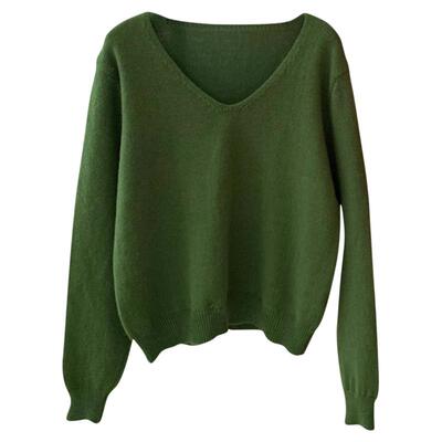 气质简约v领浣熊毛衣长袖针织衫