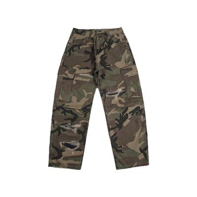美式VIBE复古迷彩补丁直筒工装裤