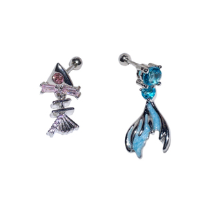 神秘海域/街头辣妹Y2k蓝海星珍珠美鱼尾鱼骨闪耀钛钢耳骨钉DARKXX