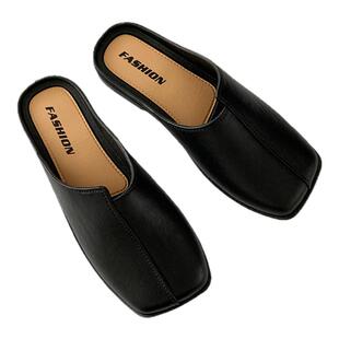 新款包头凉拖鞋夏季外穿时尚纯色低跟日常休闲室外一脚蹬半拖鞋女