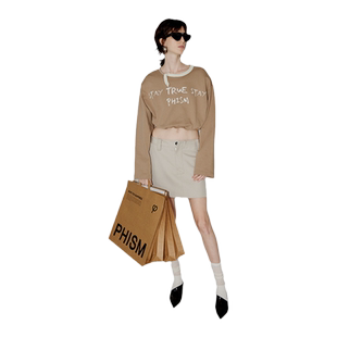 PHISM早春秋季新款短卫衣女圆领印花休闲女宽松抽绳上衣字母印花