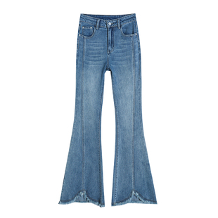 毛边微喇高腰加绒牛仔裤女2025冬季加厚新款修身显瘦喇叭裤马蹄裤