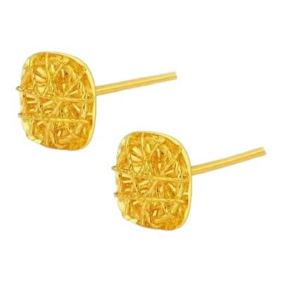 爆闪新款拉丝方糖耳钉黄金时尚