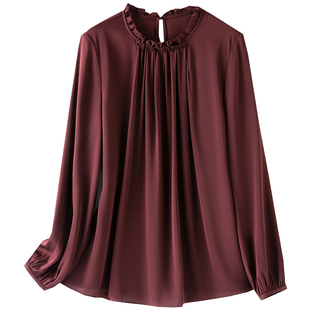 2026春洋气木耳领重磅真丝衬衫女长袖通勤衬衣高端品牌桑蚕丝上衣