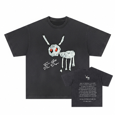 Drake短袖T恤公鸭For All The Dogs双面印花水洗做旧重磅美式男女