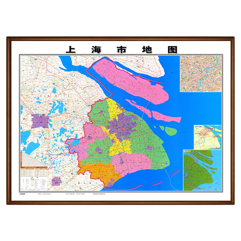 上海市地图挂图高清装饰画实木框