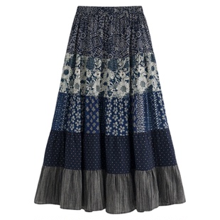 AZure温柔风拼布印花A字半身裙法式复古蕾丝拼接不规则吊带女夏季