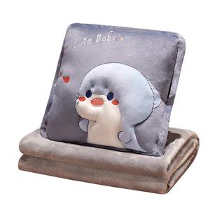 办公室抱枕被子两用午休毯子二合一客厅沙发靠枕可插手暖手枕车载