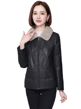 水貂毛领鹅绒服海宁绵羊皮夹克