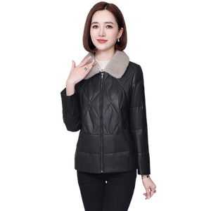 真皮羽绒服女2024冬季新款水貂毛领鹅绒服海宁绵羊皮夹克外套短款