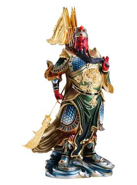 黄铜太古彩关公铜像摆件令旗财神