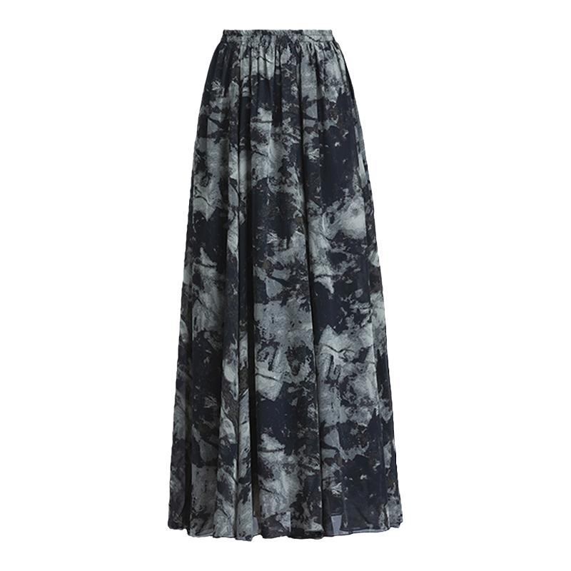 2025夏季新款雪纺水墨画印花半身裙女气质遮胯大摆长裙高腰a字裙