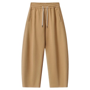 冬季男士休闲裤日系简约百搭抽绳弯刀设计感加绒卫裤韩版潮流男裤