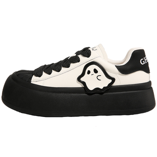 TTKJ大头板鞋女贝壳头奥利奥花呢配裙子厚底增高小幽灵鞋子小白鞋