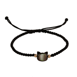 小众设计黑猫咪贝母可调节黑尖晶水晶极细定制轻奢高级感手绳手链