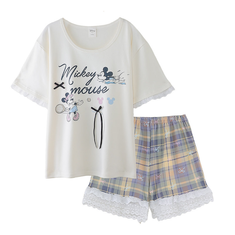 Disney/迪士尼夏季新款女生棉短袖短裤带胸垫卡通动漫家居服0340