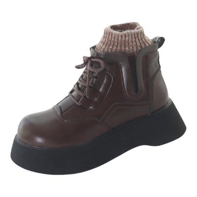 复古马丁靴松糕厚底女靴毛线短靴