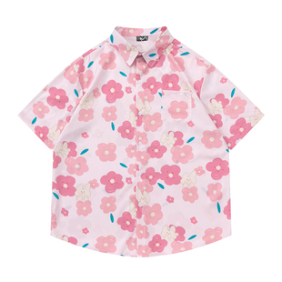 TRAVEL ISLAND 粉色娇嫩 可爱少女甜美风兔子印花小清新短袖衬衫