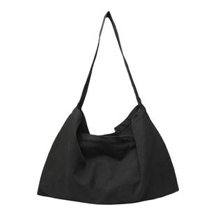 ins流行宽肩带帆布托特包简约百搭大容量单肩包学生上课斜挎布袋