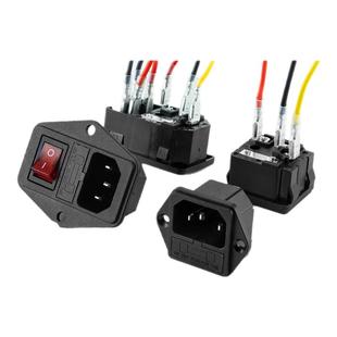 卡式品字插座带灯带开关带保险丝座三孔AC座电源插头 带线连接器