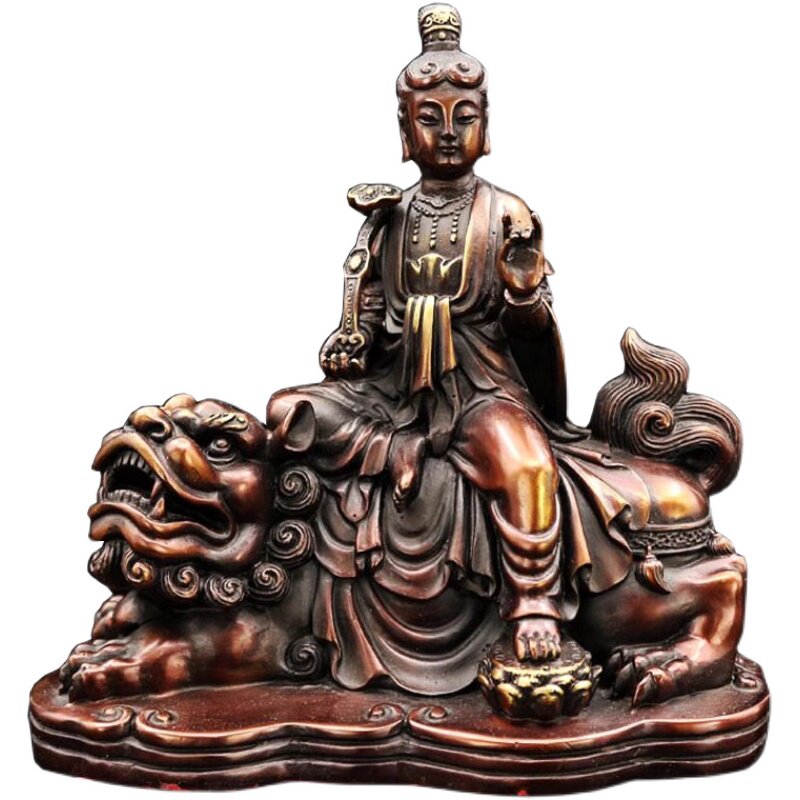 台湾祥狮佛像纯铜黄铜文殊菩萨